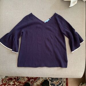 Draper James Navy V-Neck Sweater with White Accents